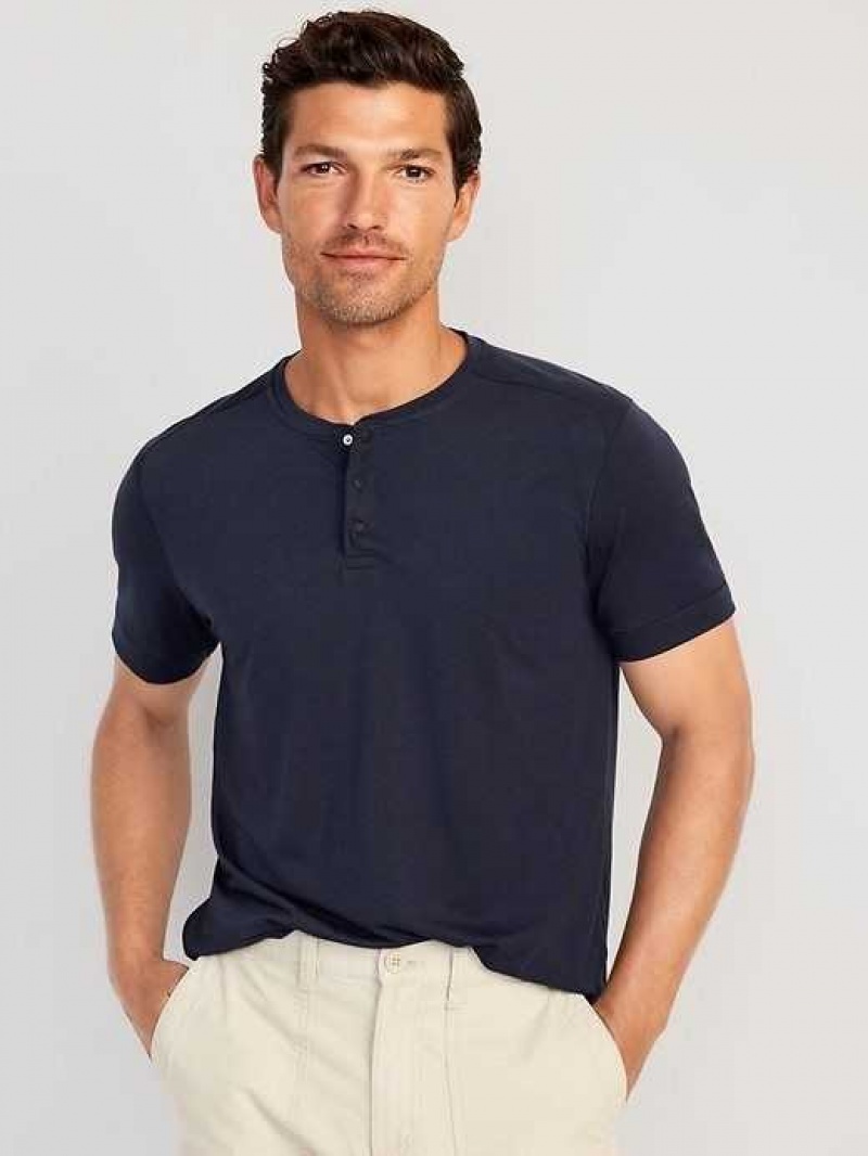 Old Navy Beyond 4-Way Stretch Henley T-Shirt Navy | AGZ356710