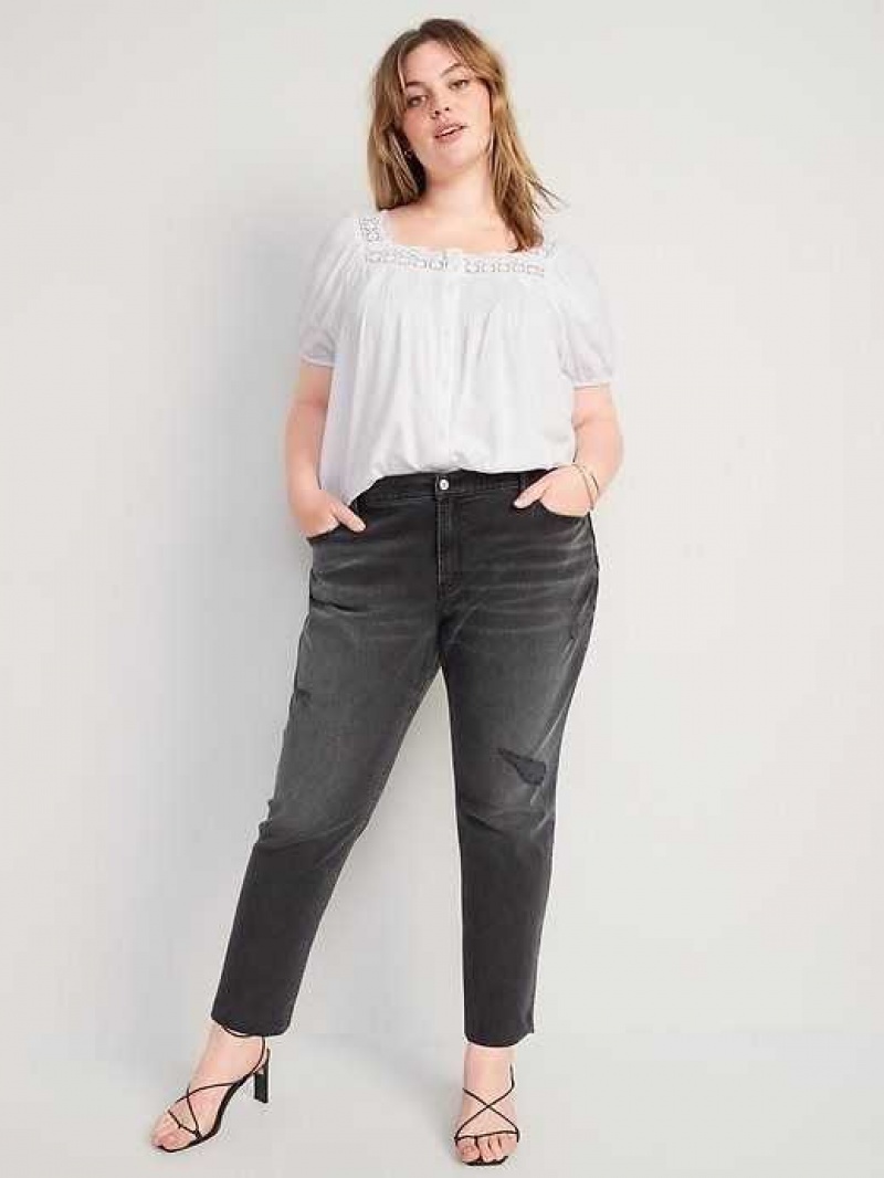 Old Navy Boyfriend Straight Ripped Black Jeans Raspy | QLA925146