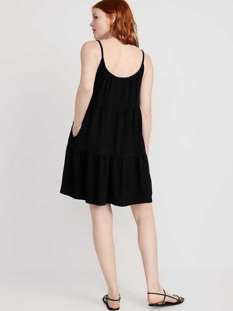 Old Navy Braided-Strap Tiered Mini Swing Dress Blackjack | HGN705496