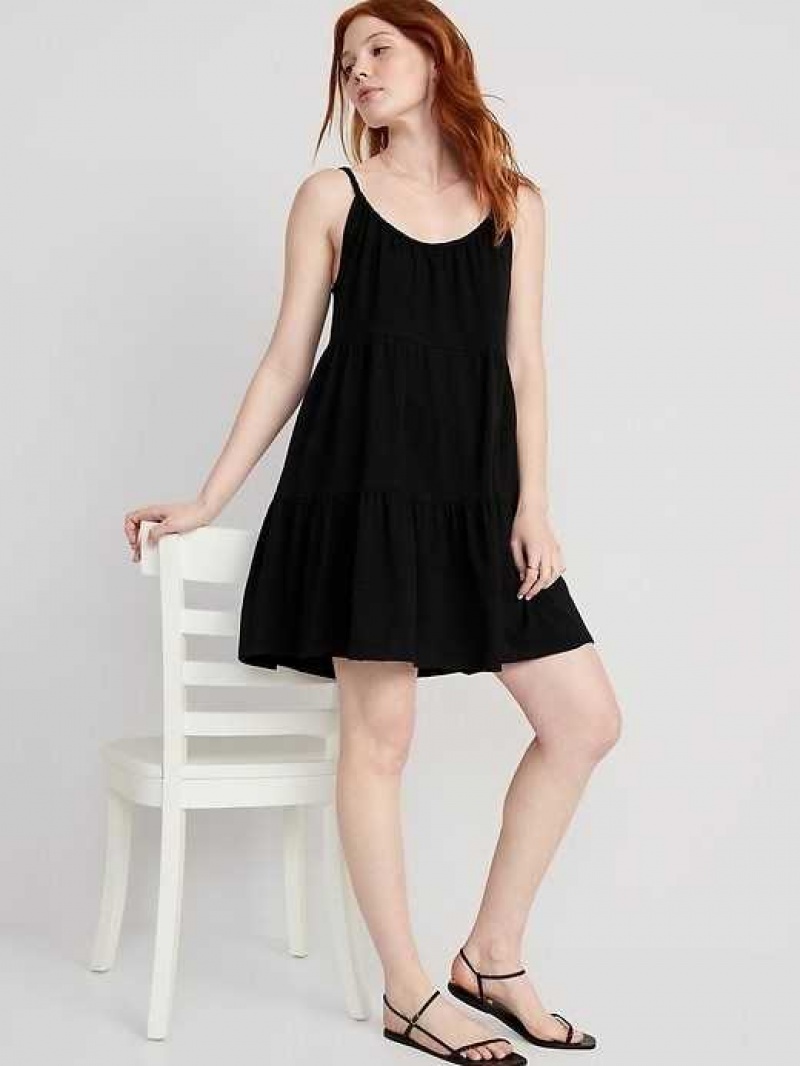 Old Navy Braided-Strap Tiered Mini Swing Dress Blackjack | HGN705496