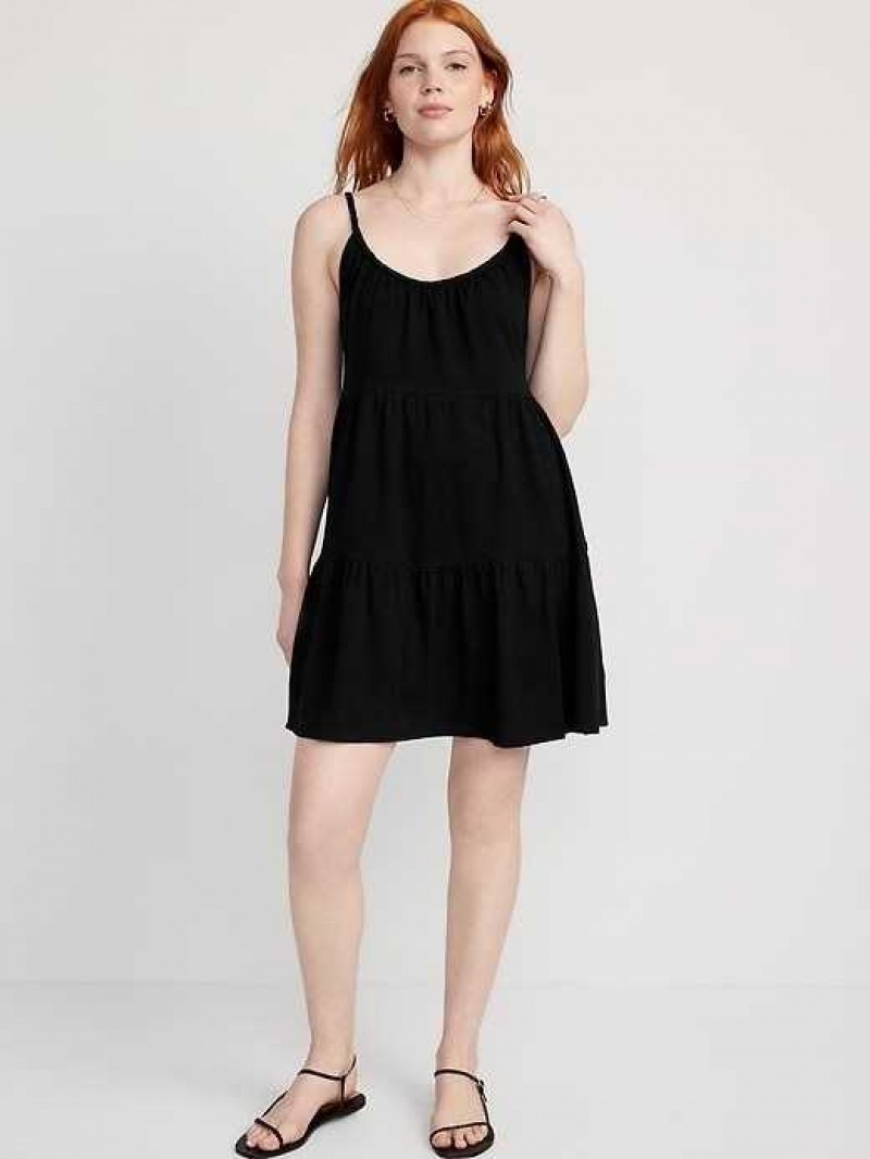 Old Navy Braided-Strap Tiered Mini Swing Dress Blackjack | HGN705496