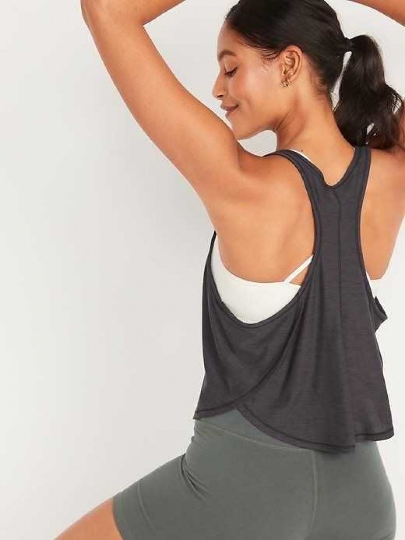 Old Navy Breathe ON Cropped Racerback Tank Top Black | HGQ059618