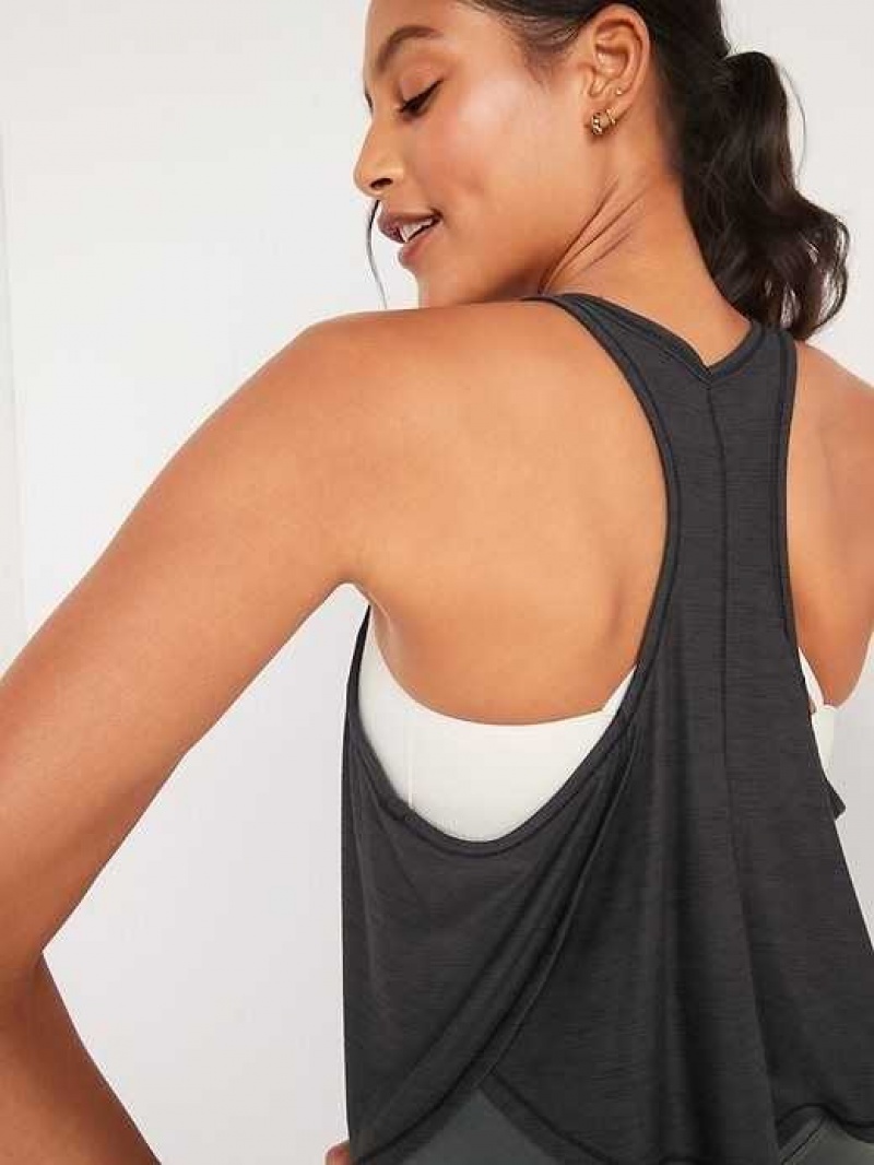 Old Navy Breathe ON Cropped Racerback Tank Top Black | HGQ059618