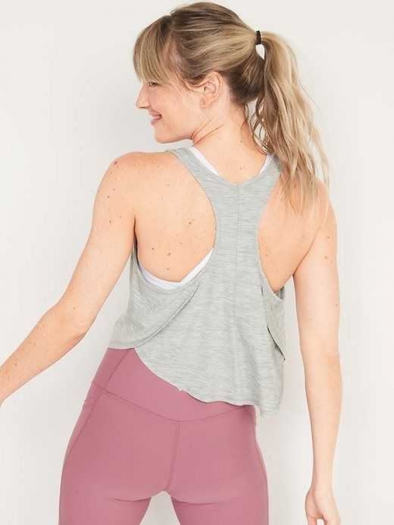 Old Navy Breathe ON Cropped Racerback Tank Top Light Grey | FHS618023