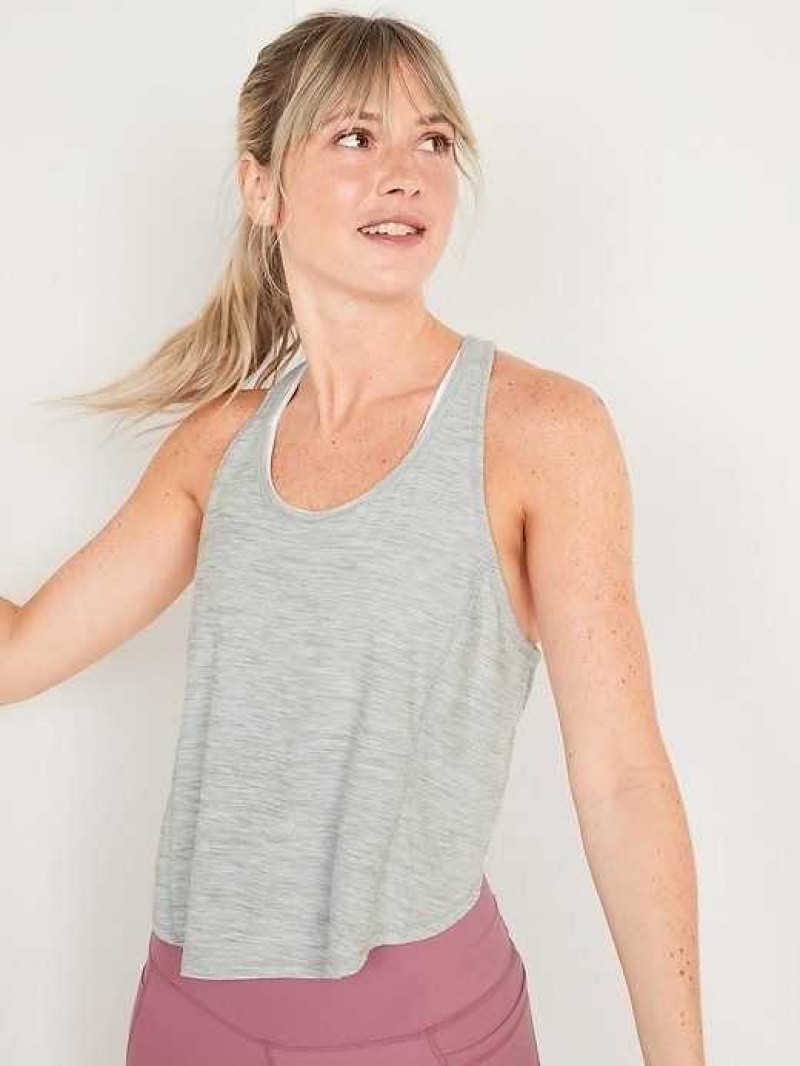 Old Navy Breathe ON Cropped Racerback Tank Top Light Grey | FHS618023