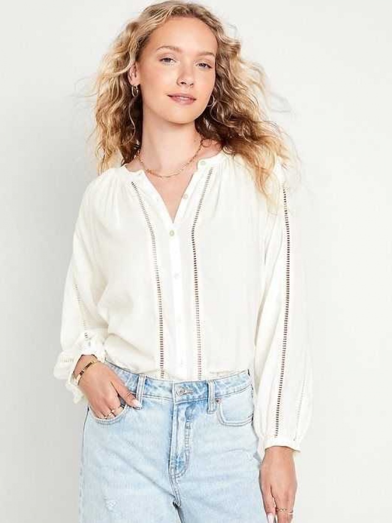 Old Navy Button-Front Shirred Boho Blouse Light Blue | MEU372045