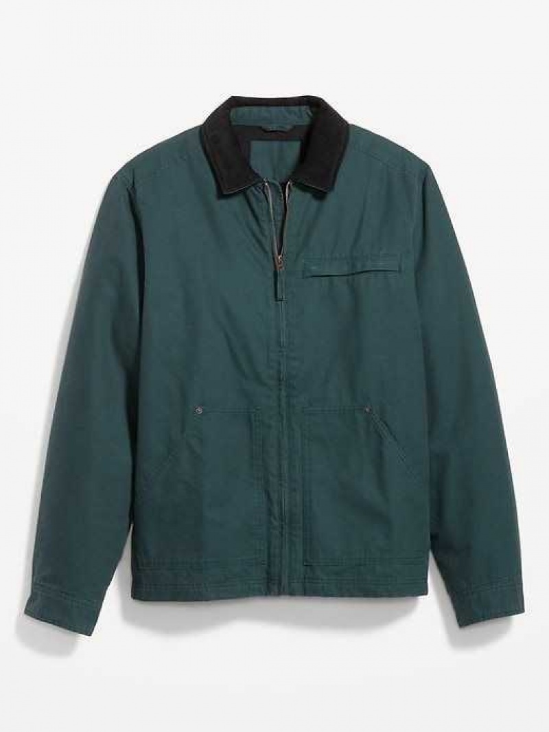 Old Navy Canvas Cozy-Lined Barn Coat Deep Green | LQH456903