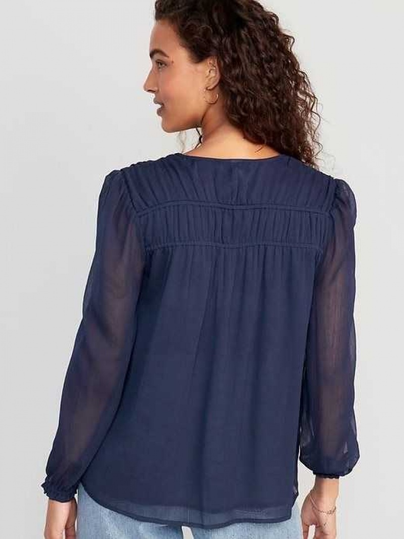 Old Navy Chiffon Smocked Poet Swing Blouse Dark Star | MLO267839