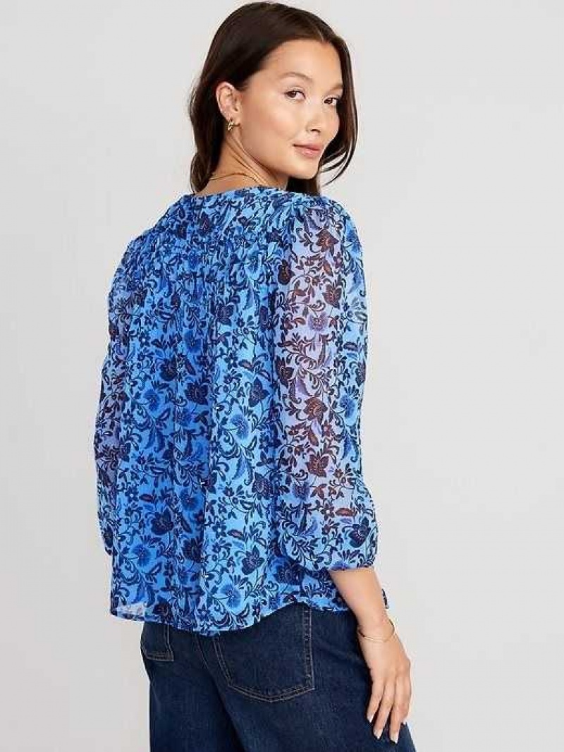 Old Navy Chiffon Smocked Poet Swing Blouse Blue | GUQ047152