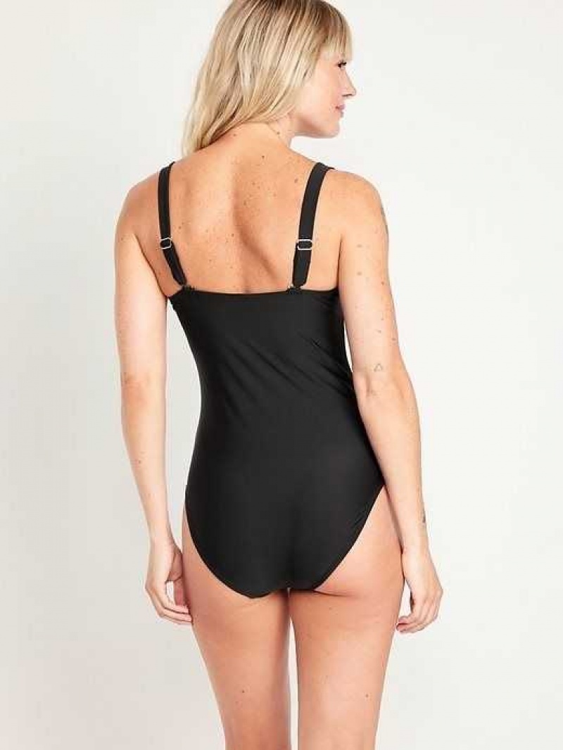 Old Navy Cinched-Tie One-Piece Swimsuit Black | OLF462035