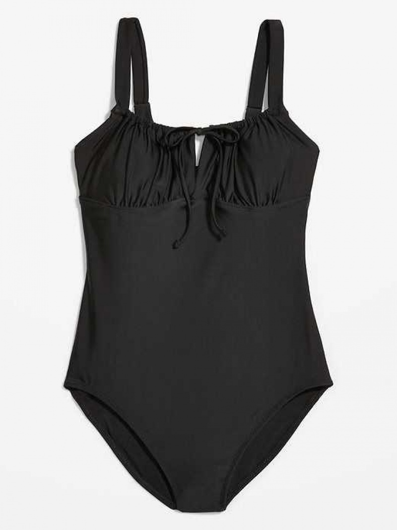 Old Navy Cinched-Tie One-Piece Swimsuit Black | OLF462035