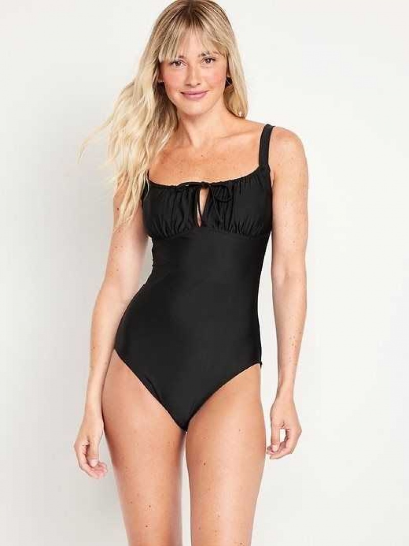 Old Navy Cinched-Tie One-Piece Swimsuit Black | OLF462035