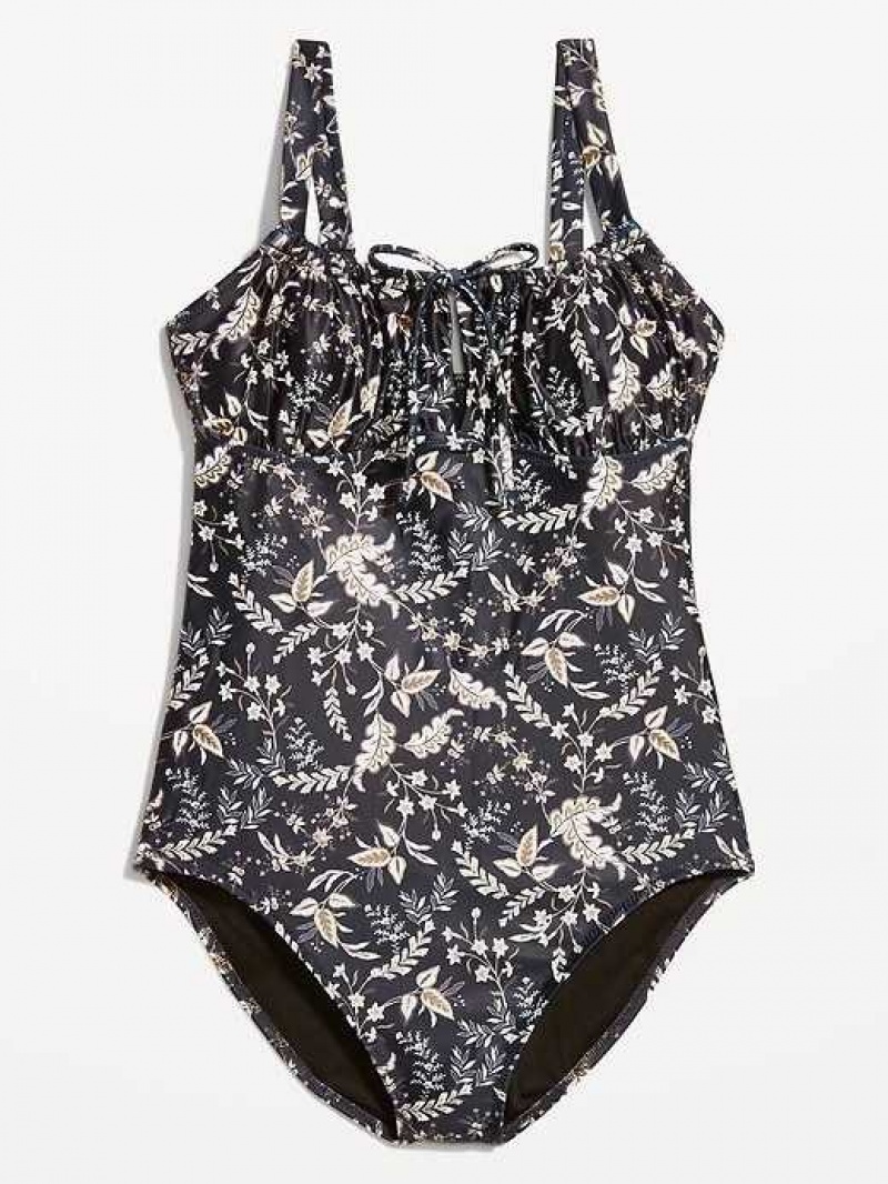 Old Navy Cinched-Tie One-Piece Swimsuit Black | AEJ689740