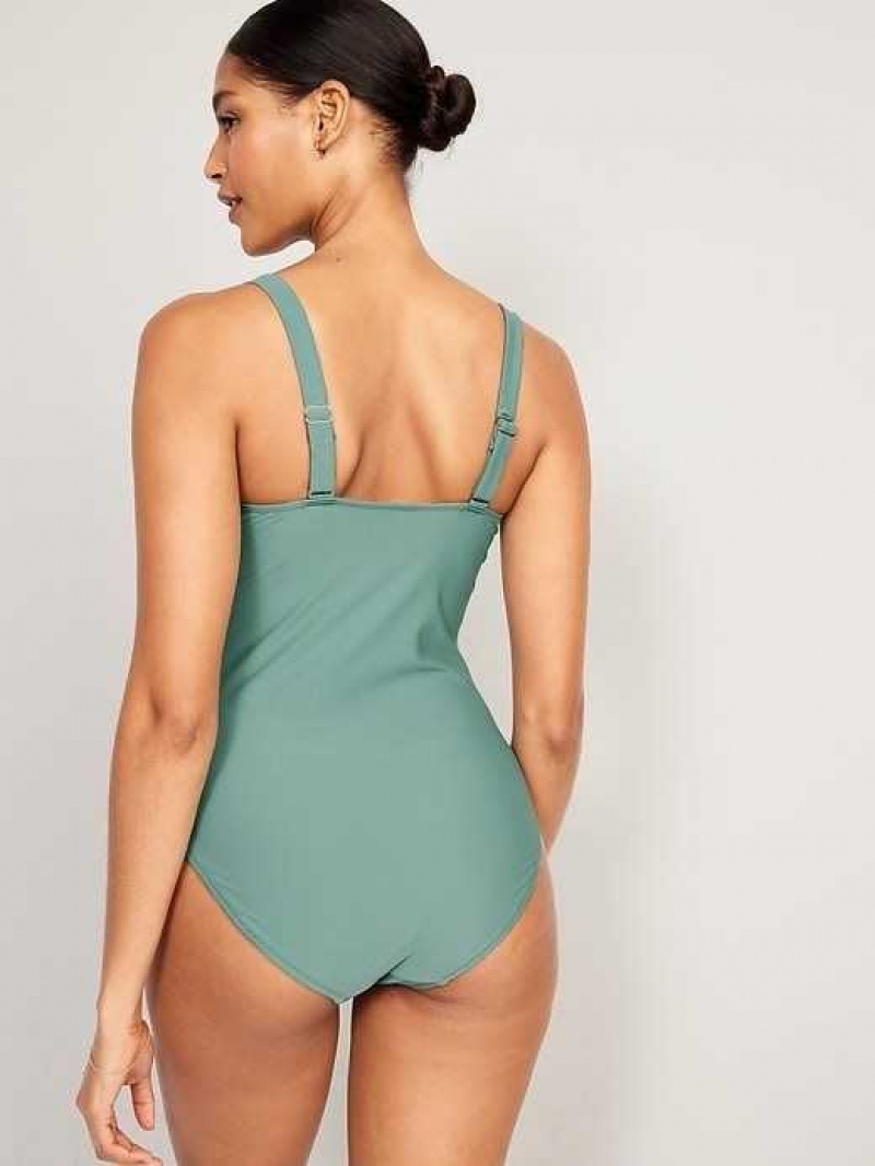 Old Navy Cinched-Tie One-Piece Swimsuit Green | XMV235967