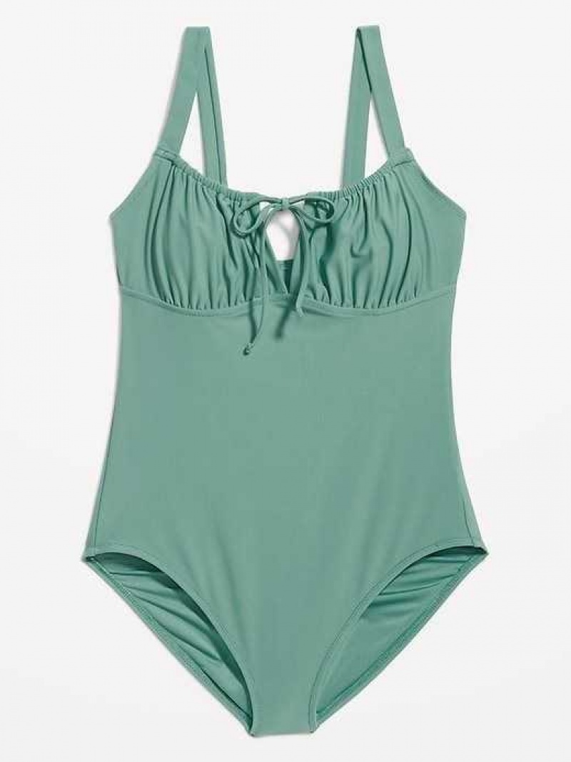 Old Navy Cinched-Tie One-Piece Swimsuit Green | XMV235967