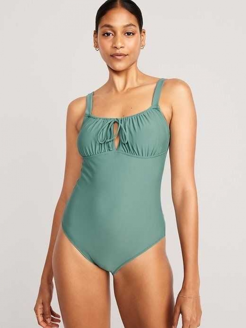 Old Navy Cinched-Tie One-Piece Swimsuit Green | XMV235967