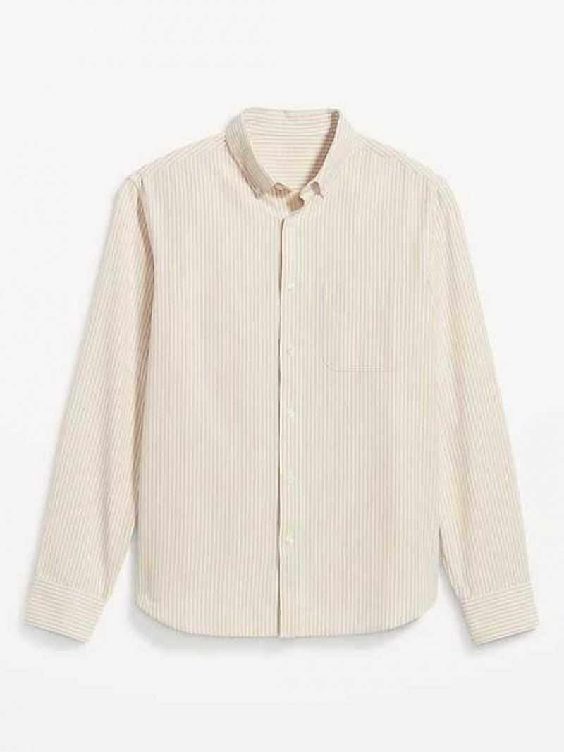 Old Navy Classic-Fit Non-Stretch Everyday Oxford Shirt Khaki Stripes | TYP596237