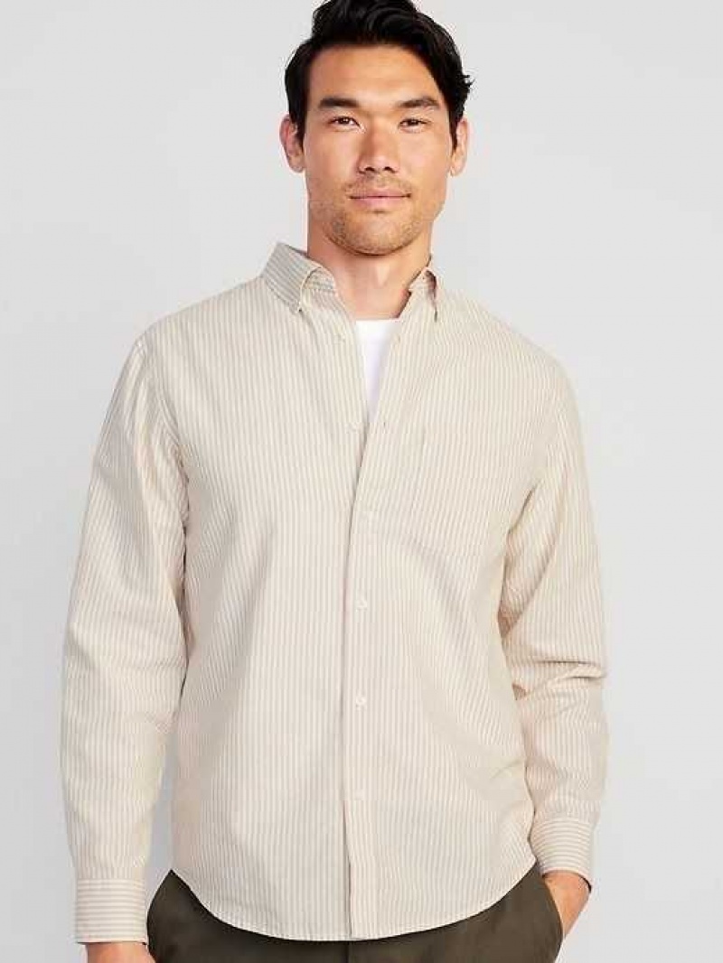 Old Navy Classic-Fit Non-Stretch Everyday Oxford Shirt Khaki Stripes | TYP596237