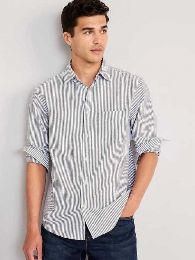 Old Navy Classic-Fit Non-Stretch Everyday Oxford Shirt Blue Stripes | GWR851320