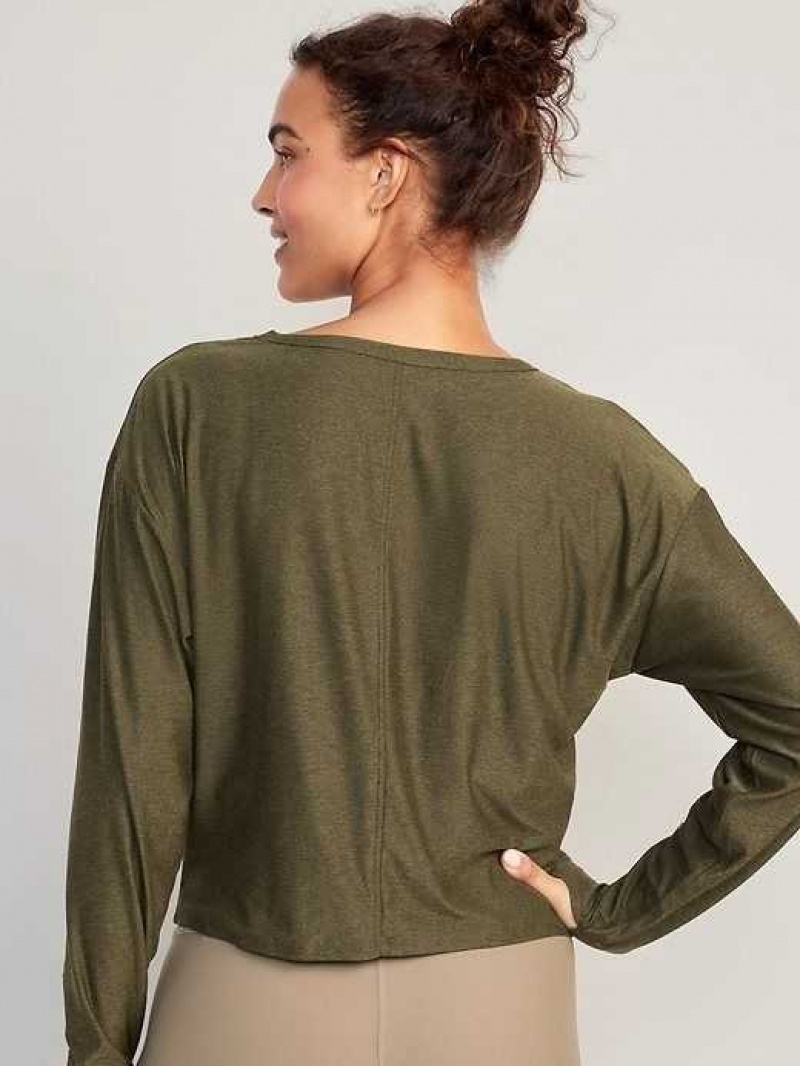 Old Navy Cloud 94 Soft Long-Sleeve Twist-Front Cropped Top Conifer | REQ697582