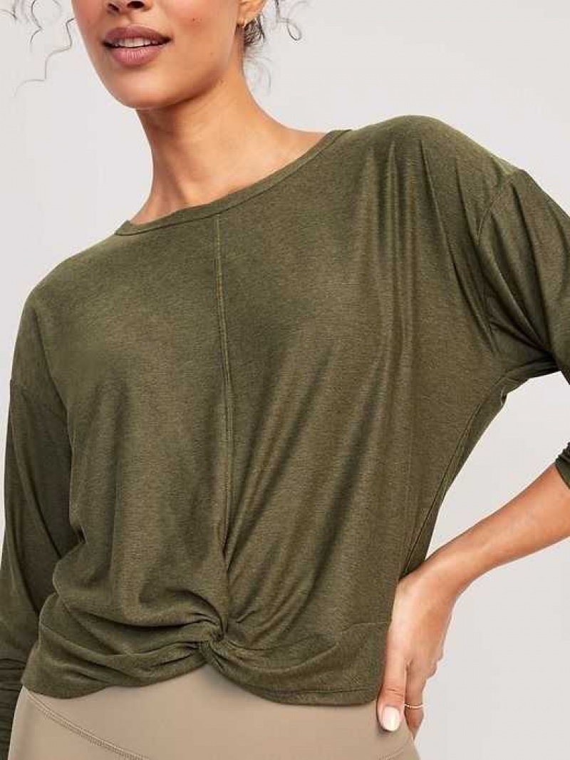 Old Navy Cloud 94 Soft Long-Sleeve Twist-Front Cropped Top Conifer | REQ697582