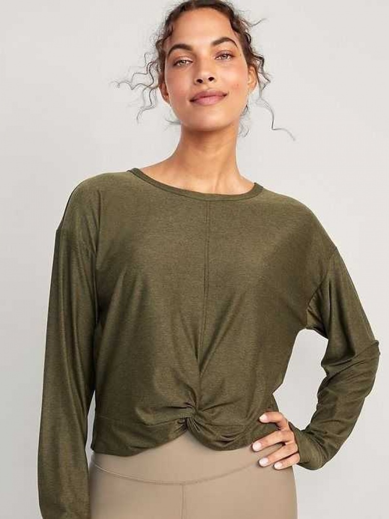 Old Navy Cloud 94 Soft Long-Sleeve Twist-Front Cropped Top Conifer | REQ697582