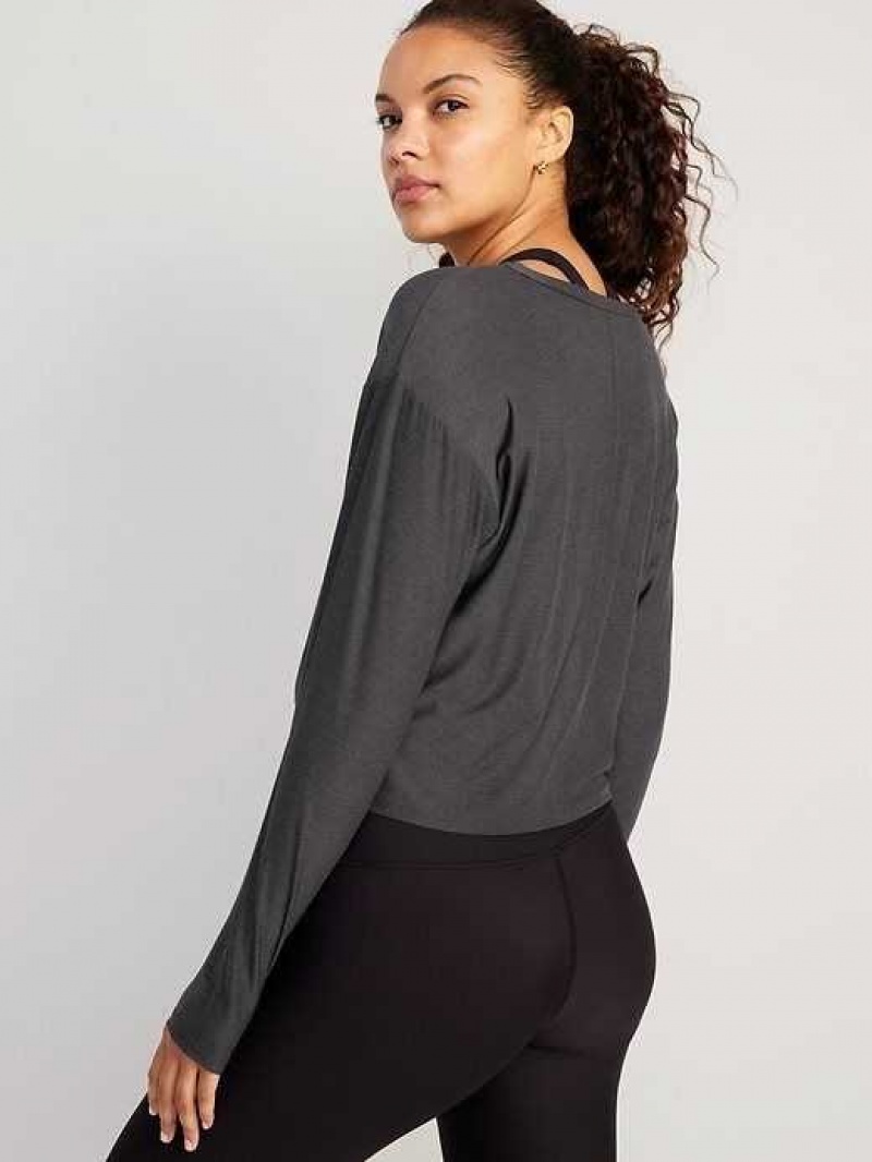 Old Navy Cloud 94 Soft Long-Sleeve Twist-Front Cropped Top Black | XUY602517