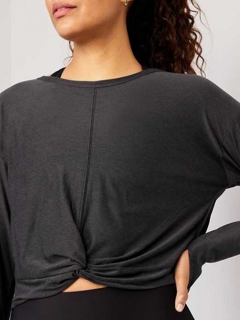 Old Navy Cloud 94 Soft Long-Sleeve Twist-Front Cropped Top Black | XUY602517