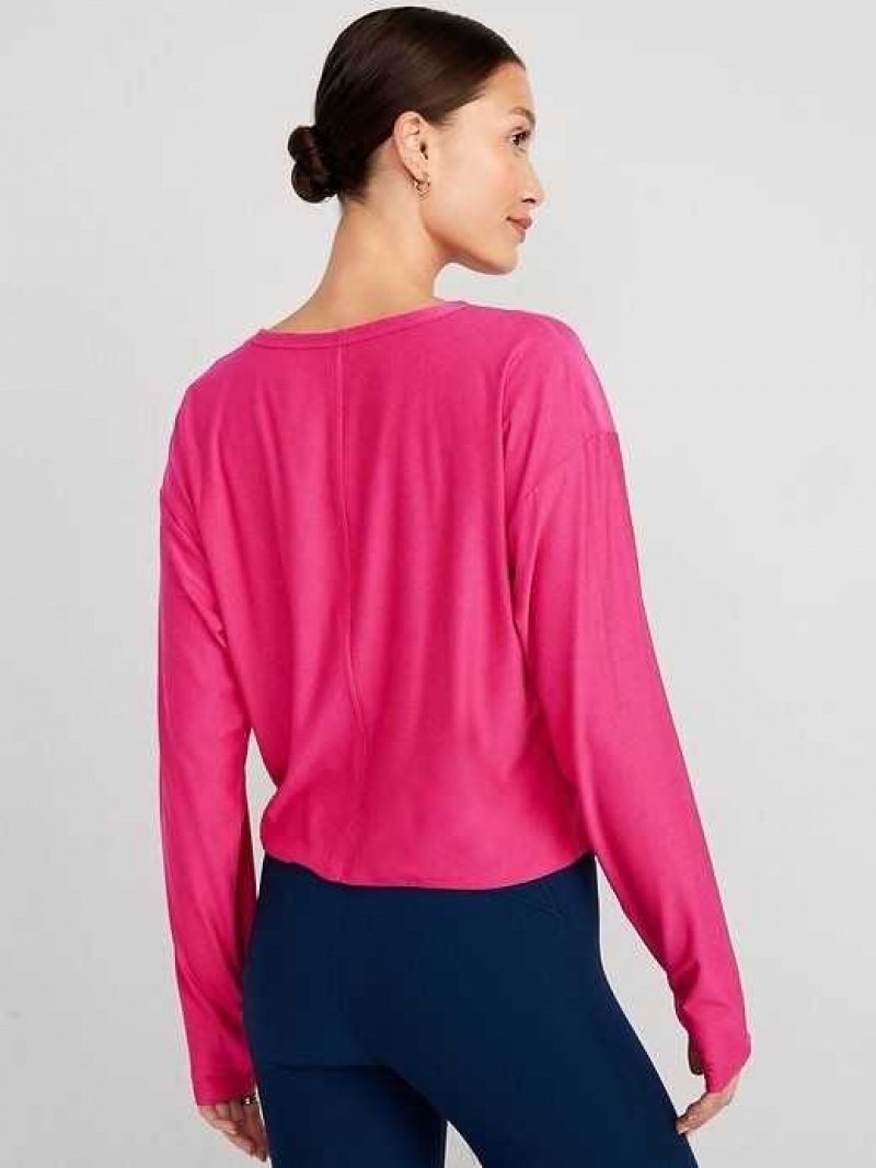 Old Navy Cloud 94 Soft Long-Sleeve Twist-Front Cropped Top Pink | BZT016354