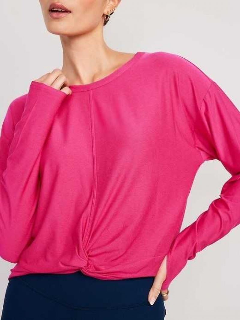 Old Navy Cloud 94 Soft Long-Sleeve Twist-Front Cropped Top Pink | BZT016354