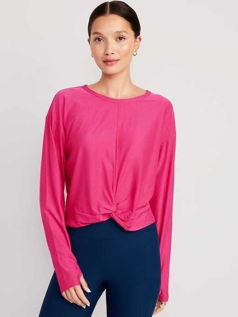 Old Navy Cloud 94 Soft Long-Sleeve Twist-Front Cropped Top Pink | BZT016354