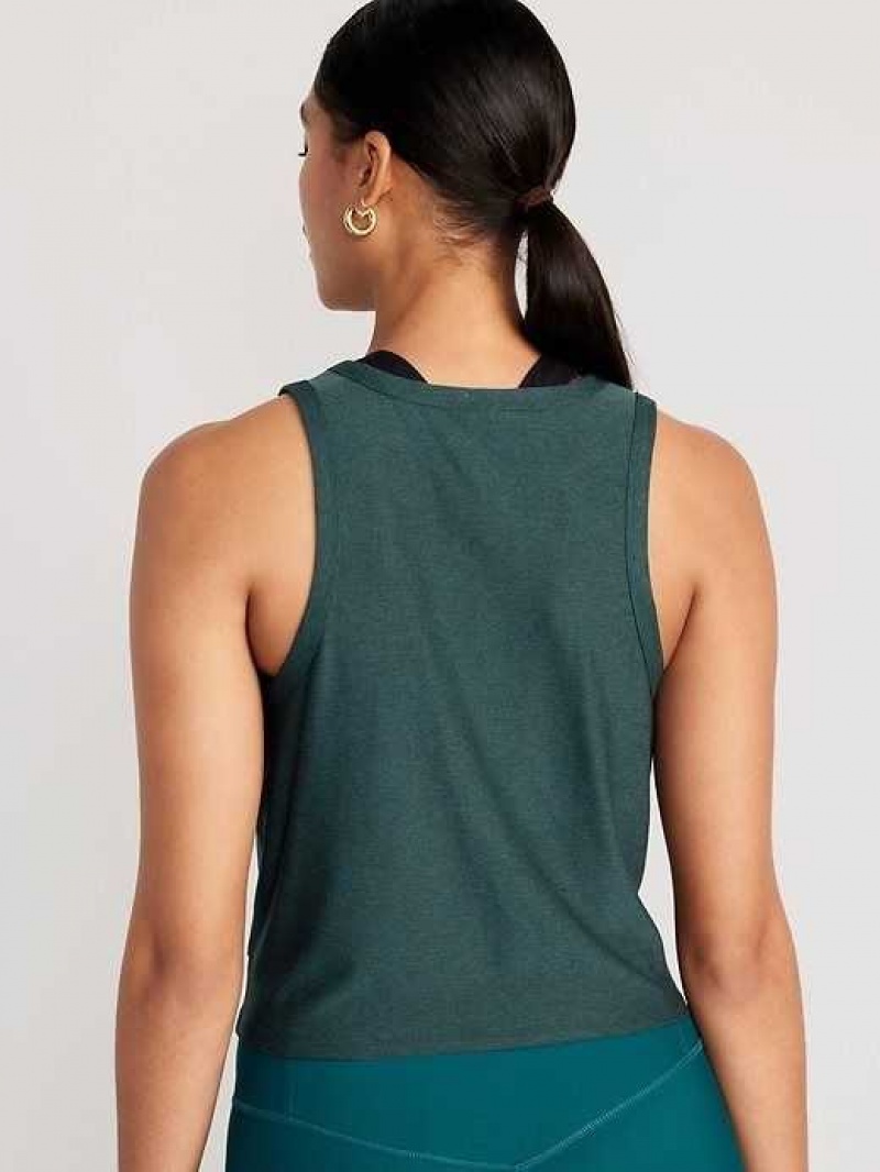 Old Navy Cloud 94 Soft Twist-Front Cropped Top Deep Green | YVF735069