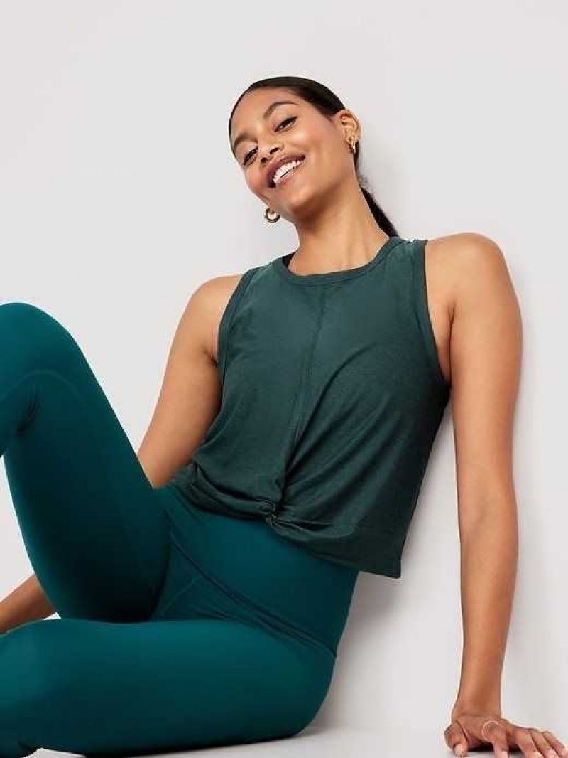 Old Navy Cloud 94 Soft Twist-Front Cropped Top Deep Green | YVF735069