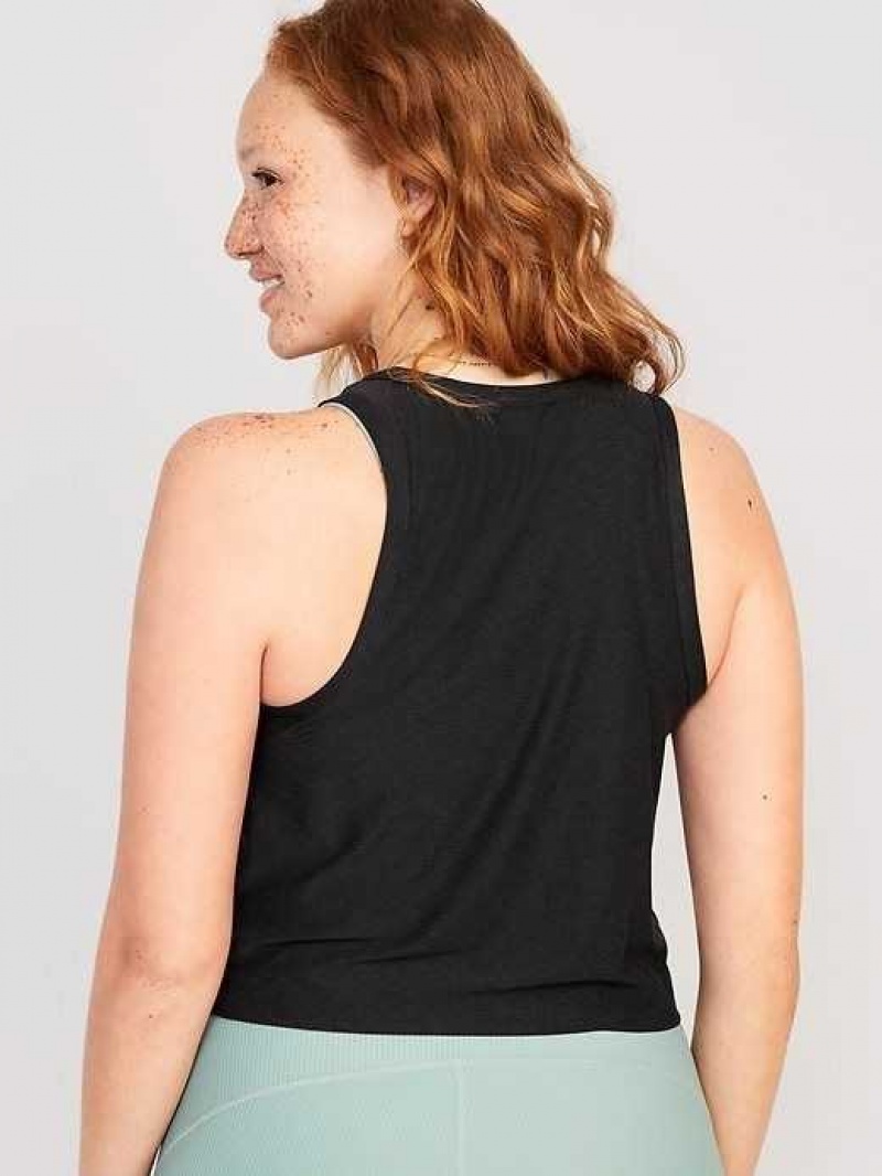 Old Navy Cloud 94 Soft Twist-Front Cropped Top Black | KBE962758