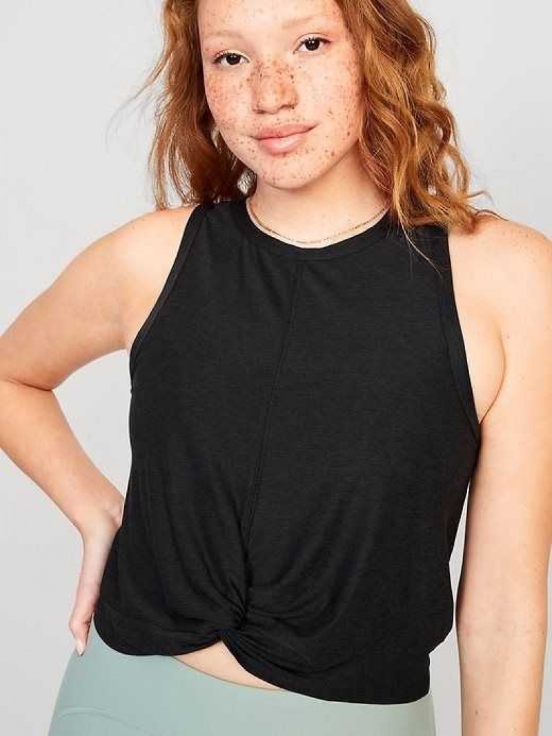 Old Navy Cloud 94 Soft Twist-Front Cropped Top Black | KBE962758