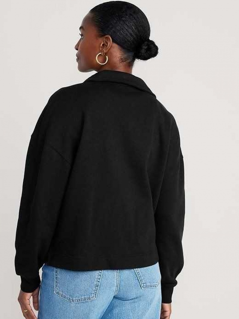 Old Navy Collared Fleece Pullover Black | CYV309164