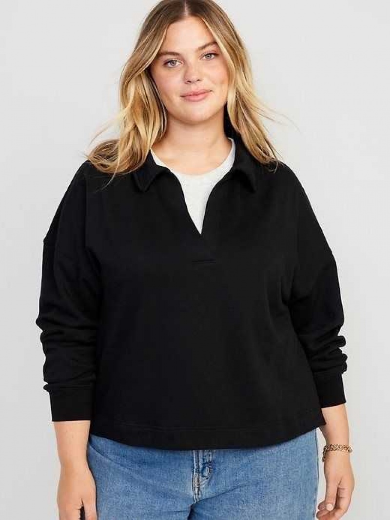 Old Navy Collared Fleece Pullover Black | CYV309164