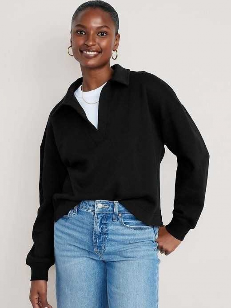 Old Navy Collared Fleece Pullover Black | CYV309164