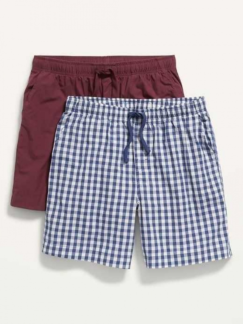 Old Navy Cotton Poplin Pajama Shorts 2-Pack Blue / Burgundy | HYN029543