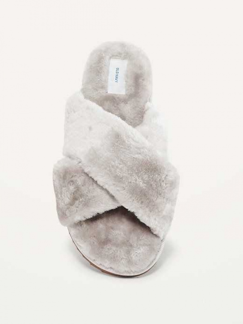 Old Navy Cozy Faux-Fur Cross-Strap Slippers Fleur De Sel | VMT876521