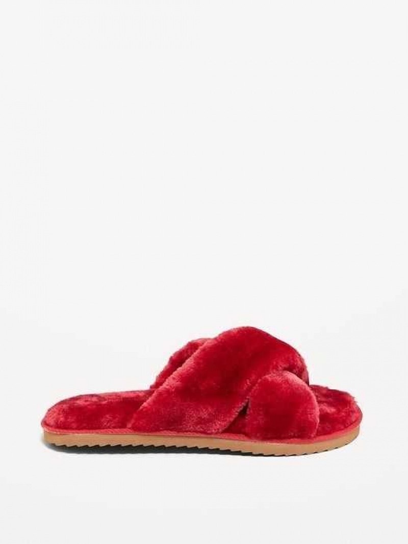 Old Navy Cozy Faux Fur Slide Slippers Red | ZKJ538042