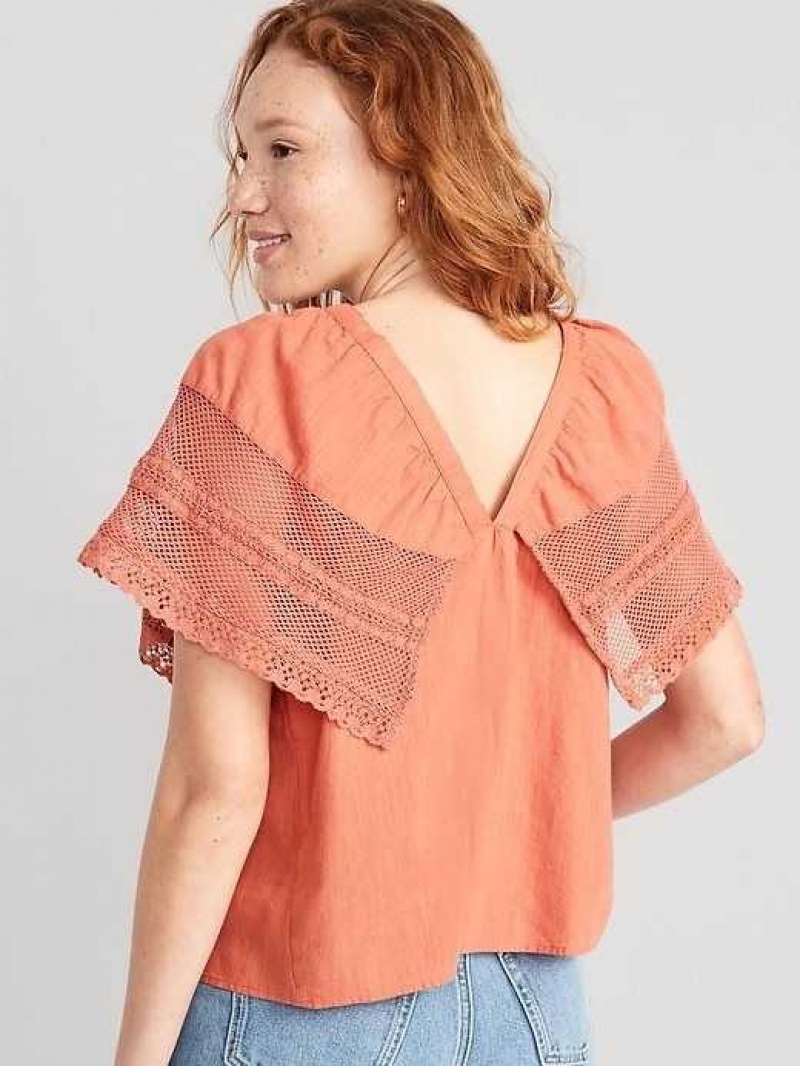 Old Navy Crochet Flutter-Sleeve Swing Top Red | QWC470581