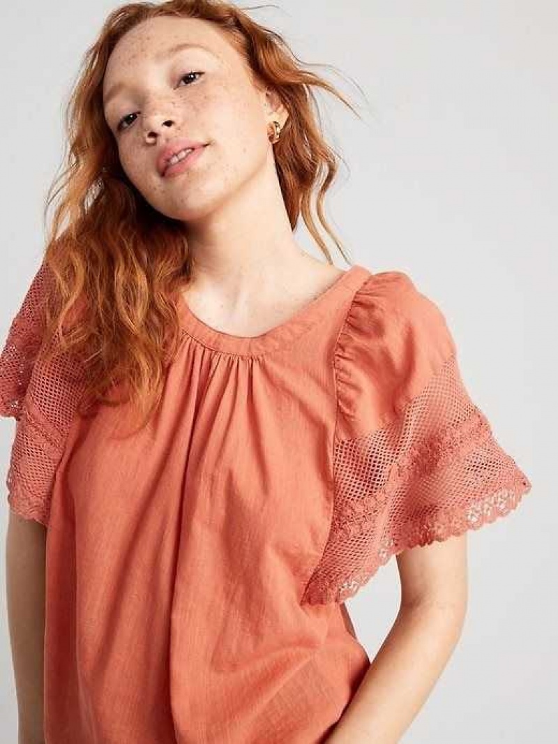 Old Navy Crochet Flutter-Sleeve Swing Top Red | QWC470581