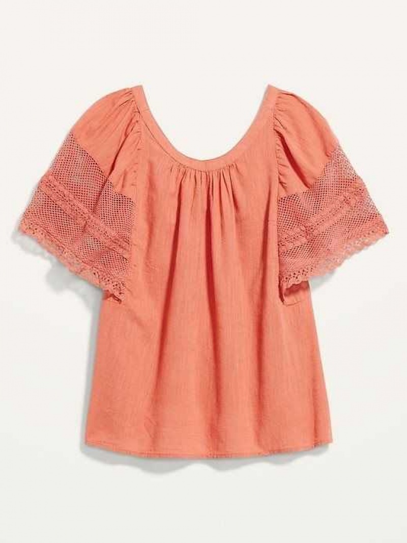 Old Navy Crochet Flutter-Sleeve Swing Top Red | QWC470581