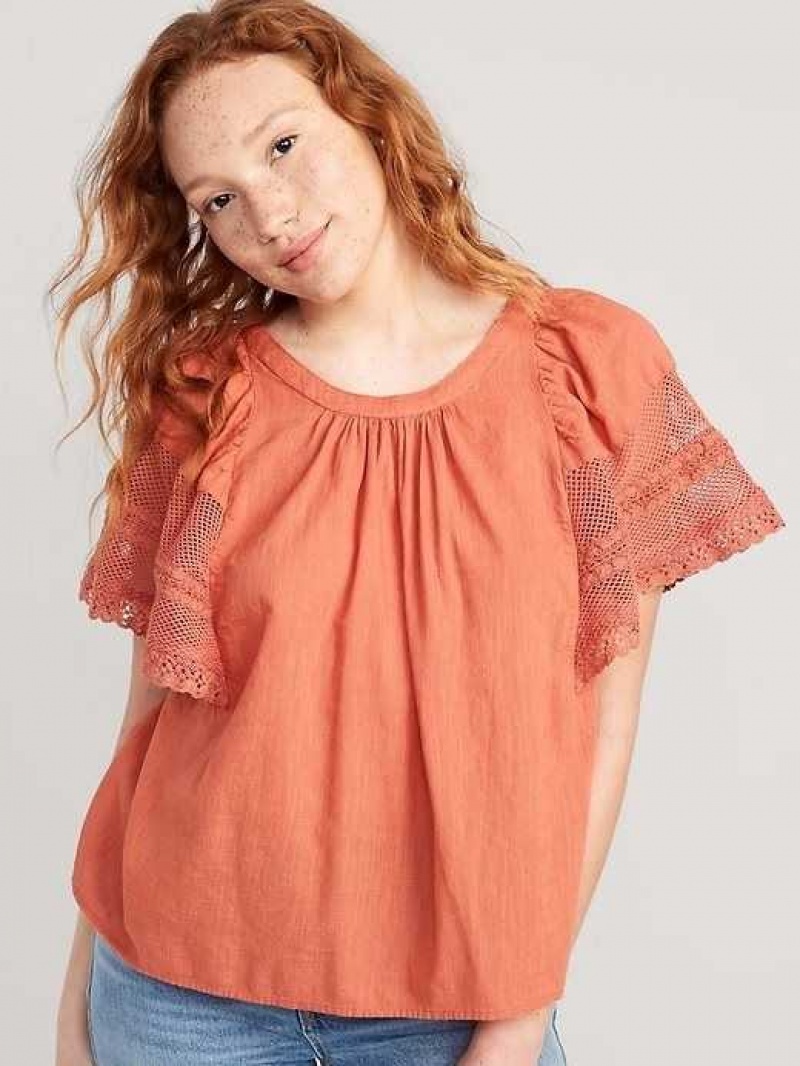 Old Navy Crochet Flutter-Sleeve Swing Top Red | QWC470581