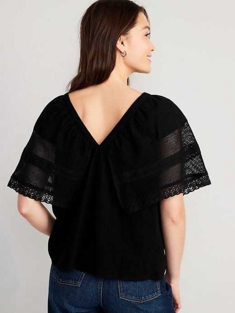 Old Navy Crochet Flutter-Sleeve Swing Top Black | ERW058916