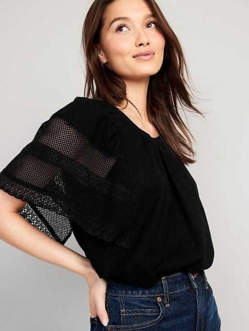 Old Navy Crochet Flutter-Sleeve Swing Top Black | ERW058916