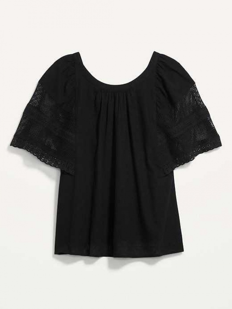 Old Navy Crochet Flutter-Sleeve Swing Top Black | ERW058916