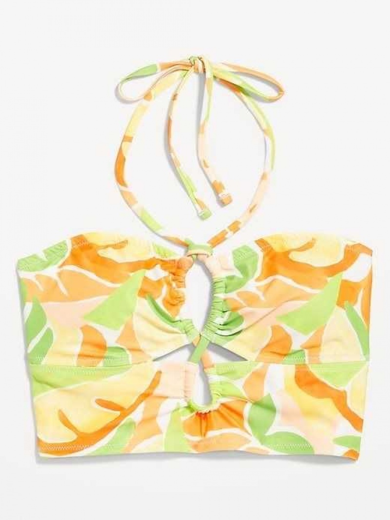 Old Navy Cropped Cutout Halter Longline Bikini Swim Top Tropical Floral | PGD165703