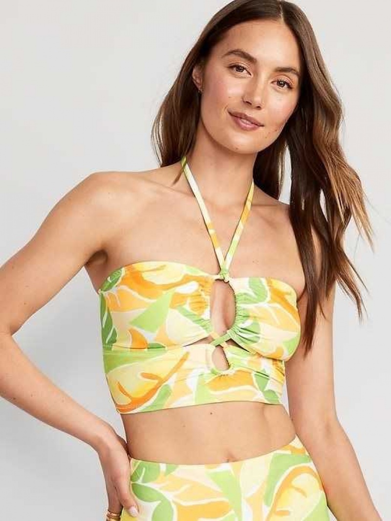 Old Navy Cropped Cutout Halter Longline Bikini Swim Top Tropical Floral | PGD165703